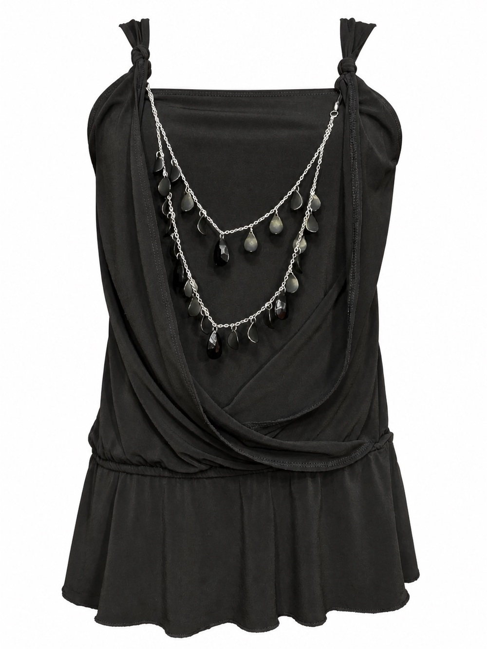 Speechless - Black Knot-Shoulder Tank with Chain Teardrop Accents (Removable)